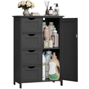 VASAGLE Mobile da Bagno, Mobiletto per Bagno Stretto, Organizzatore, Cassettiera, con 4 Cassetti, Anta, Ripiano Regolabile, 30 x 55 x 82 cm, Nero Inchiostro LHC041B02