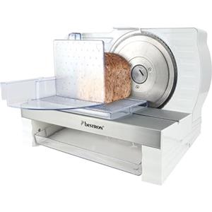 Bestron Affettatrice per pane, con lama in acciaio inox RSG, realizzata in Germania, regolazione continua dello spessore di taglio da 0 a 20 mm, affettatrice universale con pulsante di cambio per un