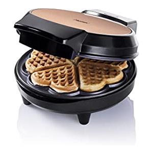 Bestron Waffle Maker, piastra per waffle a forma di cuore, macchina per waffle con antiaderente & indicatoro luminso, collezione Copper Collection, 700 Watt, colore: Rame