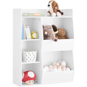 SoBuy Libreria Montessoriana per Bambini - Scaffale Portagiochi con 5 Scomparti Aperti - Libreria da Terra per Cameretta Bianco 80x34x104 cm KMB55-K-W