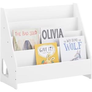 SoBuy Libreria Montessoriana per Bambini Scaffale Portagiochi con 4 Livelli e 1 Scomparto Aperto Libreria da Terra Portariviste Porta Giochi Bambini Contenitori Bianco 70x30x60 cm KMB32-K-W
