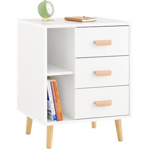 SoBuy Comodino Camera da Letto - Comodino con 3 Cassetti e 2 Ripiani, Tavolino Salotto - Moderna Cassettiera L48 x P40 x A60 cm Bianco FBT95-W