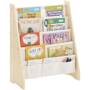 SoBuy Libreria Montessoriana per Bambini Scaffale Portagiochi e Porta Libri a 4 Livelli in Tessuto, Organizer per Cameretta Naturale 63x28x76 cm KMB50-N