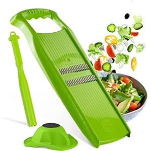 Börner Roko PowerLine Affettaverdure Set Regalo (3 pezzi) - Tagliaverdure a strisce sottili per frutta e verdura + portaverdure e pelapatate - Set Mandolina (Verde)
