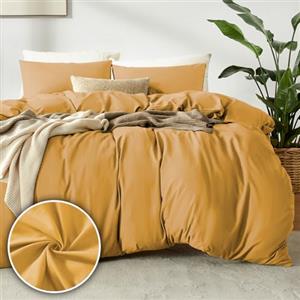 puredown 1PCS Copripiumino Singolo 140x200cm+ 1PCS Federe in Microfibra 40x80cm, Set di Copripiumino Monocromatica per Letto Singolo, Traspirante, Morbida, Oeko-Tex, Giallo vivace