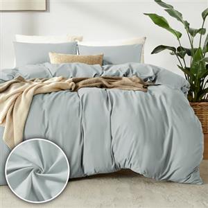 puredown 1PCS Copripiumino Singolo 140x200cm+ 1PCS Federe in Microfibra 80x80cm, Set di Copripiumino Monocromatica per Letto Singolo, Traspirante, Morbida, Oeko-Tex, Grigio lunare