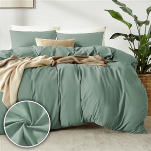 puredown 1PCS Copripiumino Singolo 140x200cm+ 1PCS Federe in Microfibra 80x80cm, Set di Copripiumino Monocromatica per Letto Singolo, Traspirante, Morbida, Oeko-Tex, Verde