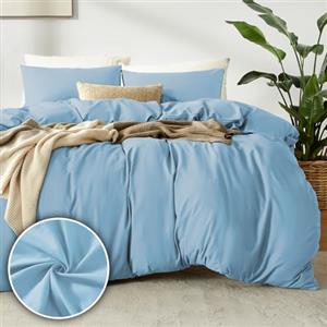 puredown 1PCS Copripiumino Singolo 135x200cm+ 1PCS Federe in Microfibra 80x80cm, Set di Copripiumino Monocromatica per Letto Singolo, Traspirante, Morbida, Oeko-Tex, Azzurro