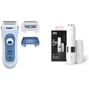 Braun Silk-épil Depilatore Donna, 3in1, Epilatore con senza Fili, Trimmer & Esfoliante, Delicato sulla Pelle, LS5-160 Azzurro e Bianco & Face Rasoio Viso Donna Elettrico Tocco Finale Per Baffetti