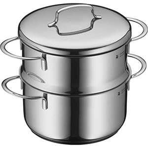 WMF Mini piroscafo con coperchio in metallo, piccolo, 16 cm, 1,5 l, Cromargan acciaio inox lucido, induzione, impilabile, ideale per piccole porzioni o famiglie singole