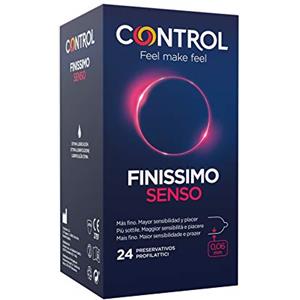 Control Preservativi Finissimo Senso. Scatola da 24 preservativi più sottile, maggiore sensibilità, lubrificati, sesso sicuro. Goditi i conservativi con vestibilità perfetta per un rapporto sicuro.