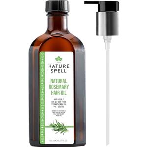 Nature Spell Olio di rosmarino per la crescita dei capelli con erogatore a pompa, olio pre-diluito per rafforzare e nutrire ciocche secche, danneggiate, per tutti i tipi di capelli, 150 ml
