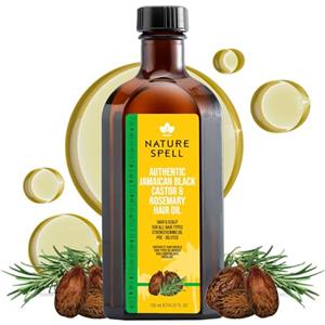 Nature Spell Olio di Ricino Giamaicano Nature Spell con Rosmarino per Capelli e Corpo 150 ml, Stimola la Crescita Naturale dei Capelli, Rinforza le Radici, Trattamento per Capelli Secchi e Danneggiati