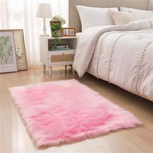 YIHAIC Faux tappetto di pelle di pecora tappeto, Pecora Agnello imitazione pelliccia sintetica decorativa, adatto per tappeto per soggiorno, tappetino per il letto (Rosa, Rectangle 60 x 90 CM)
