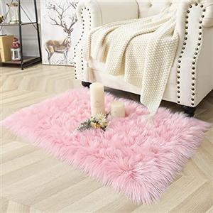 HLZDH Pelle sintetica di pecora, confortevole sensazione come vera lana, tappeto in pelliccia sintetica, Man-Made Luxury Tappeto da divano, cuscino (rettangolo rosa, 60 x 90 cm)