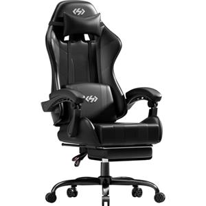 HLFURNIEU Sedia Gaming Ergonomica, Poltrona Gaming con Cuscino a Molle, Sedia Gamer con Poggiapiedi e Supporto Lombare, Regolabile in Altezza, Schienale Regolabile 90-135° (Nero)