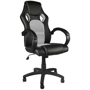BAKAJI Sedia Sportiva Poltrona Direzionale da Ufficio 4 Ruote Girevole 360° Modello Racer Gaming Design Extra Lusso in Ecopelle Nero e Tessuto (Grigio chiaro)
