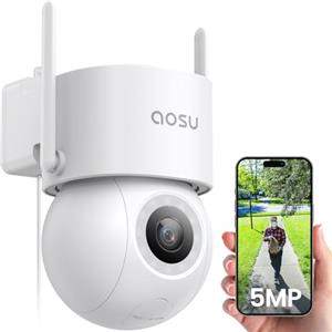 aosu 3K 5MP Telecamera Wi-fi Esterno Fili, Videocamera Sorveglianza WiFi con 400Lm Faretto Visione Notturna a Colori, Elecamera Esterno Movimento, Registrazione 24/7, Sicurezza del Veicolo