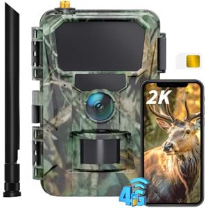 CEYOMUR 4G LTE Fototrappola con SIM, 2K 48MP Fototrappola Notturna Trasmissione Immagini su Smartphone con Sensore di Movimento, Fotocamera con Scatto 0,2s, Archiviazione Cloud/TF, Impermeabile IP66