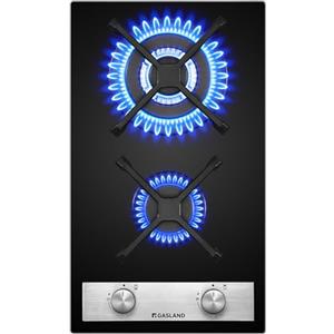 GASLAND GH30BF piano cottura in vetro con bruciatore wok, Piano cottura a gas da incasso a 2 fuochi, 30 cm, vetro nero, fornello a butano 5200W, compatibile con GPL/gas naturale