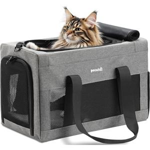 Pecute Trasportino per Gatti, Gabbia Con Struttura in Metallo, Non Facile da Deformare, Adatto per Viaggi Lunghi e Brevi, XL, Grigio