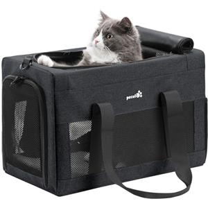 Pecute Trasportino per Gatti, Trasportino per Gatti Approvato Dalla Compagnia Aerea, Gabbia Con Struttura in Metallo, Non Facile da Deformare, Adatto per Viaggi Lunghi e Brevi, Grigio Scuro