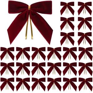 Celblisora 24 piccoli fiocchi di Natale in velluto bordeaux per albero di Natale, ghirlande, confezioni regalo, artigianato, matrimoni, feste, sacchetti per caramelle