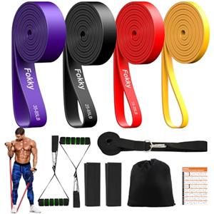 Fokky Elastici Fitness di 4 Livelli di Resistenza, Elastico Fitness con Ancoraggio Porta, Maniglie e Cover Protettiva, Elastici Palestra per Allenamento Stretching Powerlifting Resistenza