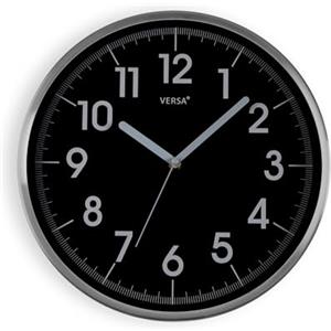 VERSA Natxitua Orologio da Parete Decorativo per Cucina, Soggiorno o Sala da Pranzo, Stile Semplice e Tradizionale, Misure (Al x L x P) 30.5 x 30.5 x 4.3, Colore Nero e Argento.