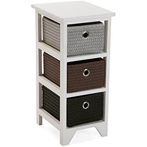 VERSA Lingbo Mobile Bagno, Mobiletto Bagno Salvaspazio, Mobiletti, Cassettiera con 3 cassetti per organizzare, Misure (A x L x l) 56 x 30 x 25 cm, Plastica e Legno, Colore Bianco