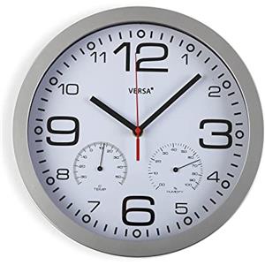 Versa Pamuk Reloj de pared silencioso y decorativo, para Cocina, salón o Comedor - Fácil de leer, Medidas (Al x L x An) 30 x 4,1 x 30 cm, Aluminio y Cristal, Color Blanco y gris