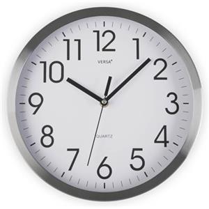 VERSA Enkel Orologio da parete decorativo silenzioso per cucina, soggiorno, sala da pranzo o camera da letto, stile moderno, misure (H x L x L) 35 x 4,1 x 35 cm, alluminio, bianco e argento