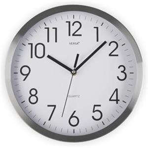 VERSA Enkel Orologio da parete decorativo silenzioso per cucina, soggiorno, sala da pranzo o camera da letto, stile moderno, misure (H x L x L) 25 x 4,1 x 25 cm, alluminio, bianco e argento
