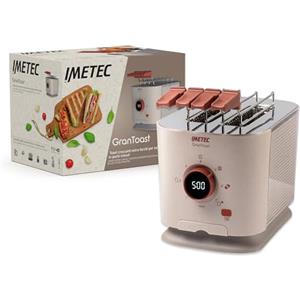 Imetec Grantoast - Tostapane 2 Fette XL con Pinze Apribili per Toast Farciti - 7 Livelli Doratura, Facile Pulizia, Display LED, Griglia Scalda Brioche, Pizzette e Focacce, Timer Digitale, Acciaio Inox