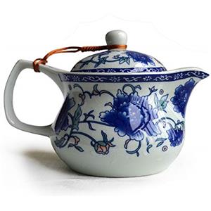 Blue and white porcelain Yxhupot - Teiera da 450 ml, in porcellana cinese, con infusore a forma di fiore in acciaio inox (cihu mudan)