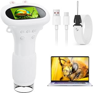 Ahalfcit Microscopio Ahalfcit, microscopio portatile per bambini, microscopio digitale, fotocamera con zoom 1000x, schermo da 2 pollici, regalo per bambini da 3 a 12 anni, giocattoli educativi(Bianco)