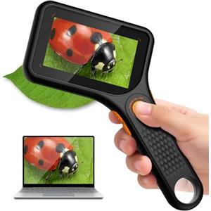 Ahalfcit Microscopio portatile 500x per adulti/bambini, microscopio Ahalfcit con schermo IPS da 3,0 pollici con 8 luci LED regolabili, microscopio digitale ricaricabile, compatibile con PC View - Nero