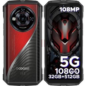 DOOGEE S118 Pro Rugged Smartphone 5G, 512GB + 32GB, Dimensity 7050 10800mAh/33W, 108MP+20MP+8MP Telefono Indistruttibile, 6.6" FHD+ 120Hz, Android 14, 5G Dual SIM/WiFi 6/NFC/OTG, Rosso