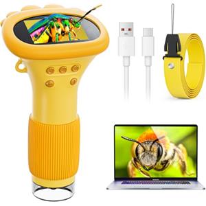 Ahalfcit Microscopio per Bambini, Microscopio Digitale Ahalfcit con schermo da 2 pollici, Portatile 1000X con 8 luci LED regolabili, giocattolo educativo per bambini dai 3 ai 12 anni (Arancione)