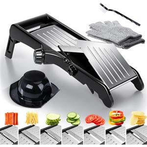 Masthome Mandolina per Verdure Regolabile, 10 in 1 Mandolina Acciaio Inox Professionale con Guanti di Sicurezza, Affetta Verdure Manuale Taglia Verdure Multifunzione per Patate Carote Cavolo Pomodori