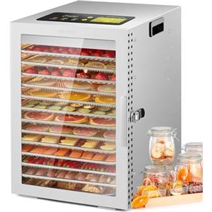 Kwasyo Essiccatore Alimentare Acciaio Inox, Doppia ventola di asciugatura efficiente a 360°, 12 Vassi, 24 ore timer, Temperatura regolabile 20-90°C