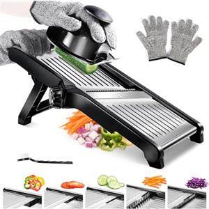 Masthome Mandolina per Verdure Professionale,Masthome Mandolina in Acciaio Inox,Affetta Verdure Regolabile Spessore per Cucina,Tagliaverdure Manuale con Guanti e Protezione per le Mani, per Ortaggi e Frutta