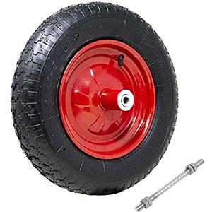 Bakaji Ruota Pneumatica per carriola Gomma ad Aria 4 Strati 3.50-8 Battistrada Scolpito Diametro 35cm Larghezza 9cm Cerchio in Acciaio con Asse da 210 mm Incluso Ruote Ricambio Carriole