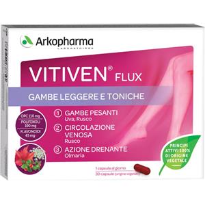 Arkopharma Vitiven Flux - Integratore Alimentare per la Circolazione Venosa con Piante e Vitamina B2, 30 Capsule
