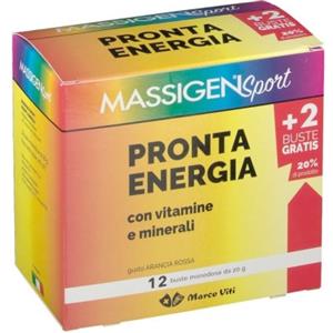 Massigen Sport Pronta Energia - Integratore Energetico con Minerali e Vitamine, Gusto Arancia Rossa, 12 Bustine
