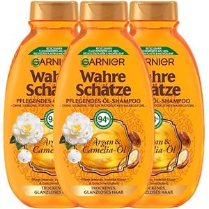 Garnier Vero tesoro, shampoo nutriente all'olio di argan e camelia, nutre intensamente, combina lucentezza e morbidezza, 3 x 250 ml