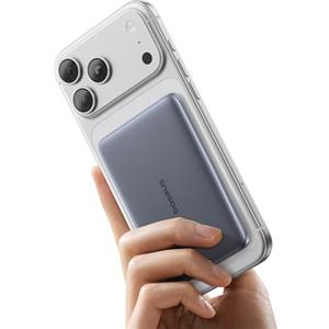 Baseus Picogo AM41 Power Bank, Ultra Slim 5000mAh Magsafe Powerbank, Ricarica Rapida PD 20W, Portatile, Magnetico Batteria Esterna Wireless con cavo USB C per iPhone 17/16/15/14/13/12, Grigio Spazio