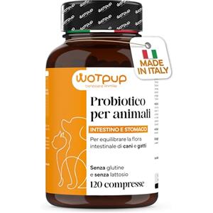 WOTPUP PROBIOTICI PER CANI di Alta Qualità Made in Italy. Fermenti Lattici Cane e Gatto, 120 Compresse - 4 MESI di Fornitura. Supporto alla Digestione, Contrasta Prurito e Allergie. Sviluppato da Veterinari