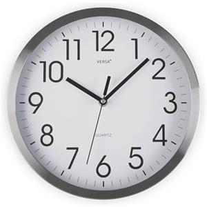 VERSA Enkel Orologio da parete decorativo silenzioso per cucina, soggiorno, sala da pranzo o camera da letto, stile moderno, misure (H x L x L) 30,5 x 4,1 x 30,5 cm, alluminio, bianco e argento
