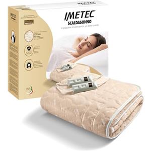 Imetec Scaldasonno Matrimoniale alla francese, 150 x 137 cm, 2 Comandi con 2 Temperature, Tessuto Trapuntato, Lavabile a Mano e in Lavatrice a 30°C, Made in Italy